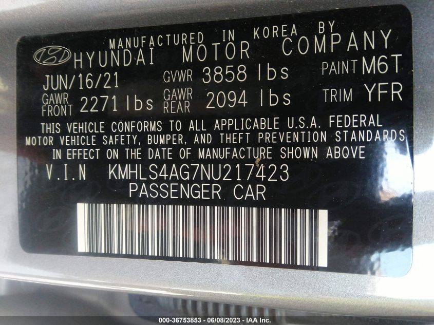 2022 HYUNDAI ELANTRA SEL - KMHLS4AG7NU217423