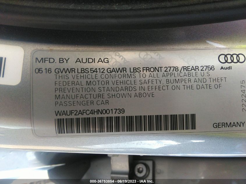 2017 AUDI A6 PREMIUM PLUS - WAUF2AFC4HN001739