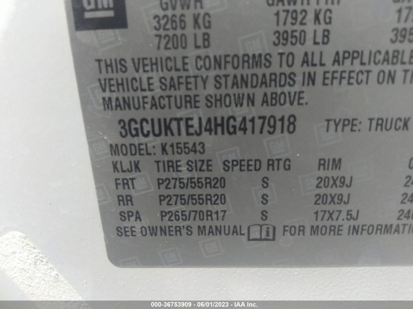2017 CHEVROLET SILVERADO 1500 HIGH COUNTRY - 3GCUKTEJ4HG417918