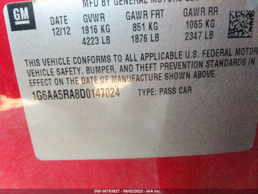 2013 CADILLAC ATS - 1G6AA5RA8D0147024