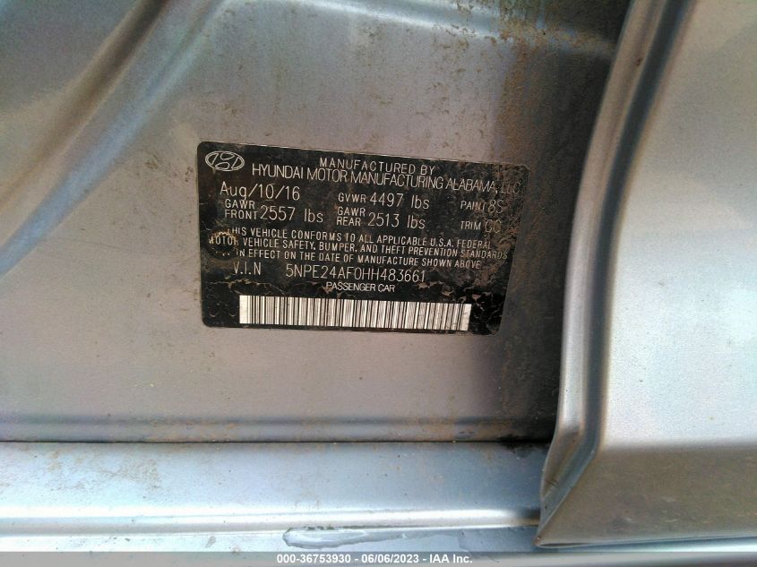 2017 HYUNDAI SONATA SE - 5NPE24AF0HH483661