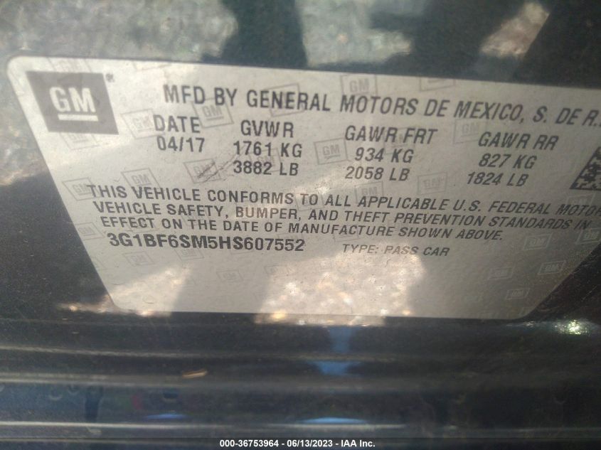 2017 CHEVROLET CRUZE PREMIER - 3G1BF6SM5HS607552