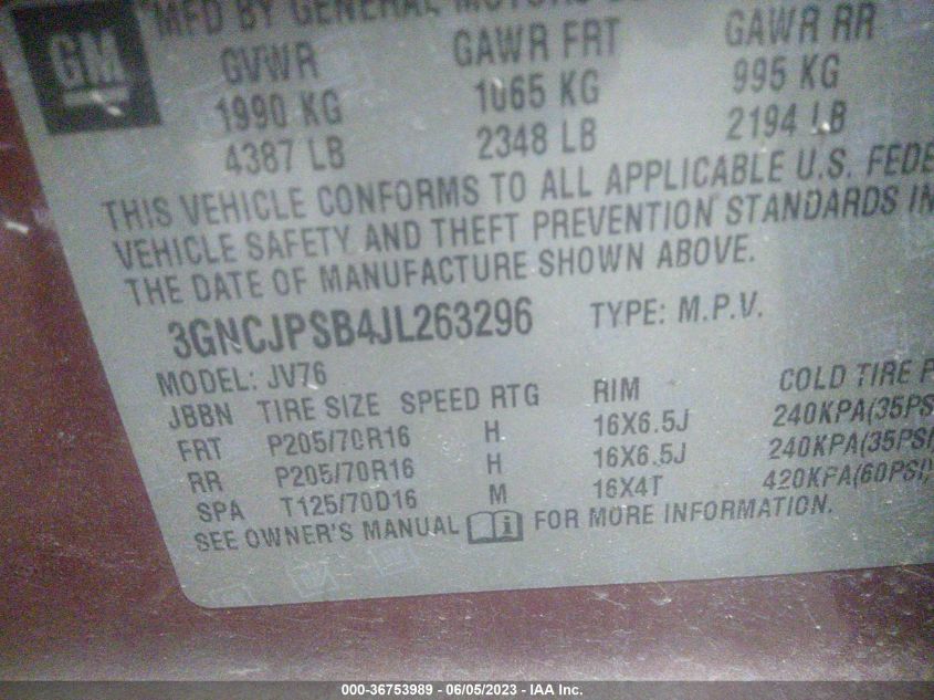 2018 CHEVROLET TRAX LT - 3GNCJPSB4JL263296