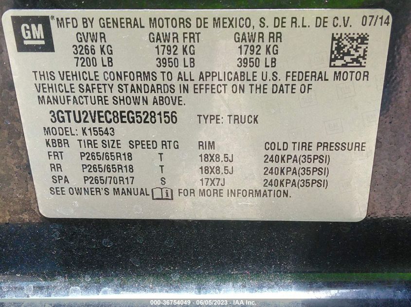 2014 GMC SIERRA 1500 SLT - 3GTU2VEC8EG528156