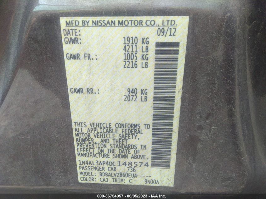 2013 NISSAN ALTIMA 2.5 SL - 1N4AL3AP4DC148574
