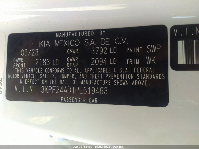 2023 KIA FORTE LXS - 3KPF24AD1PE619463