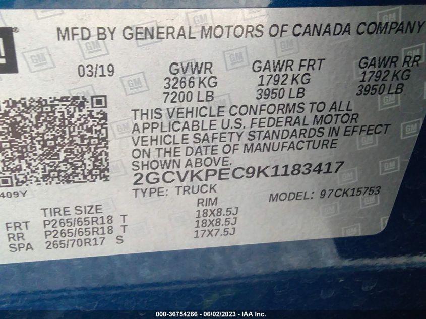 2019 CHEVROLET SILVERADO 1500 LD LT 2GCVKPEC9K1183417