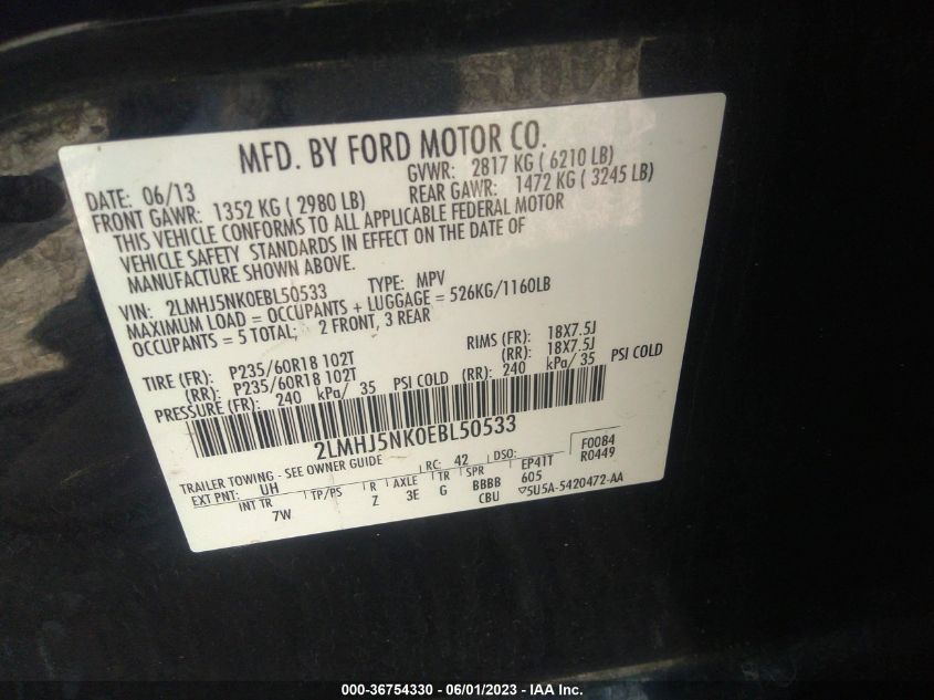 2014 LINCOLN MKT - 2LMHJ5NK0EBL50533