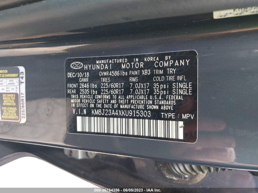 2019 HYUNDAI TUCSON SE - KM8J23A4XKU915303