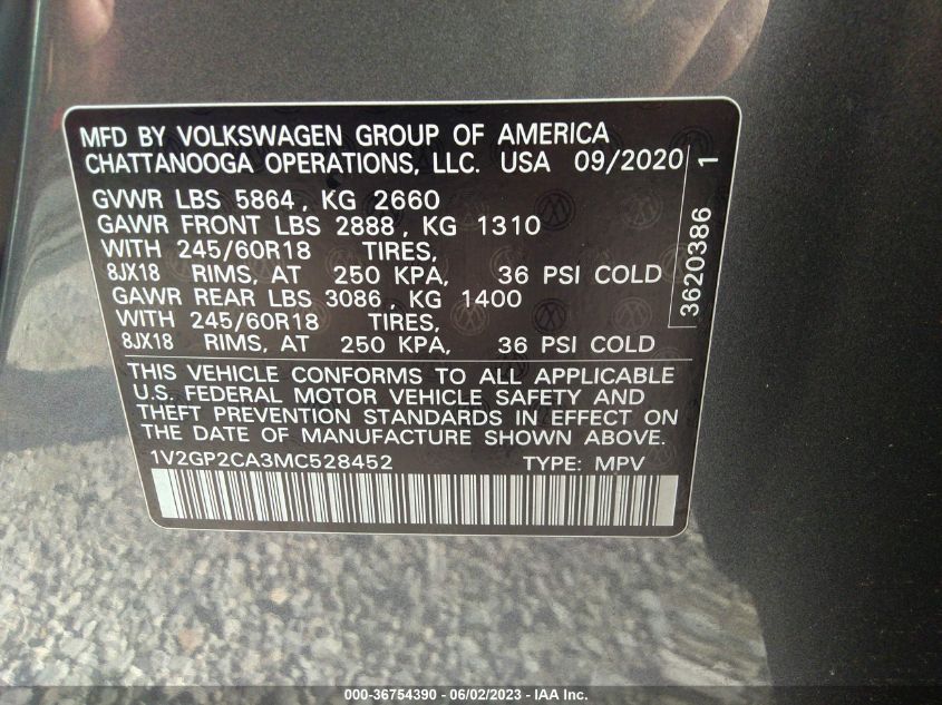 2021 VOLKSWAGEN ATLAS 2.0T S - 1V2GP2CA3MC528452