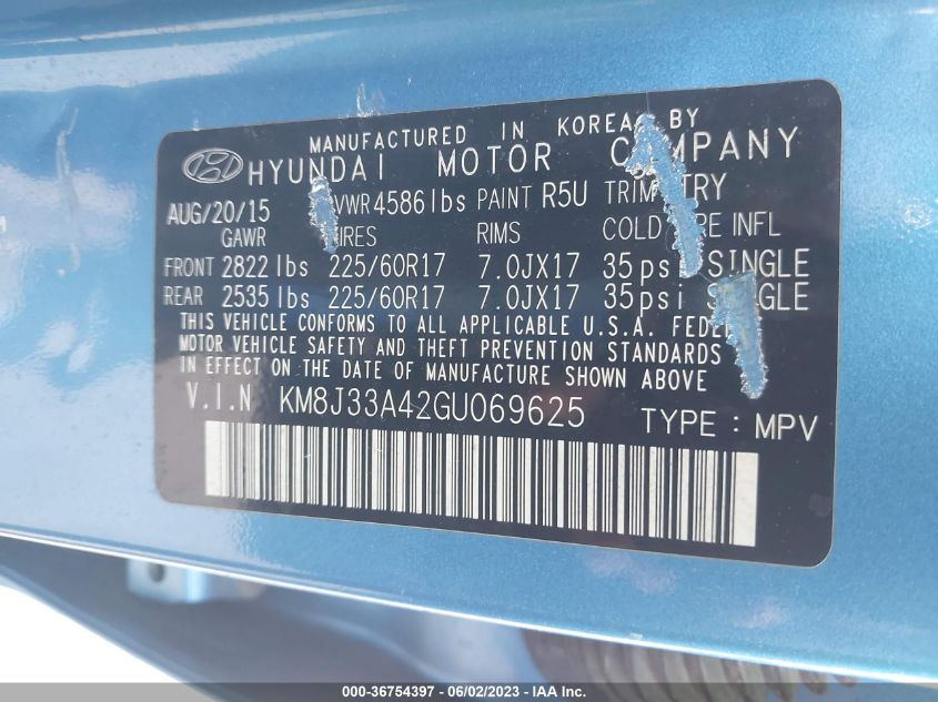 2016 HYUNDAI TUCSON SE - KM8J33A42GU069625