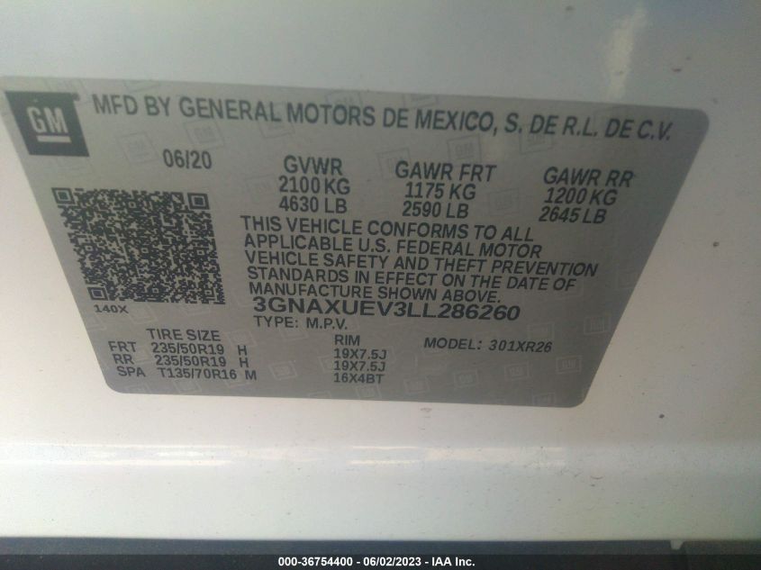 2020 CHEVROLET EQUINOX LT - 3GNAXUEV3LL286260