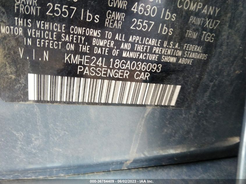 2016 HYUNDAI SONATA HYBRID SE - KMHE24L18GA036093