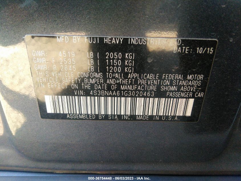 2016 SUBARU LEGACY 2.5I - 4S3BNAA61G3020463