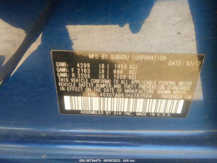 2017 SUBARU IMPREZA PREMIUM - 4S3GTAB61H3751504