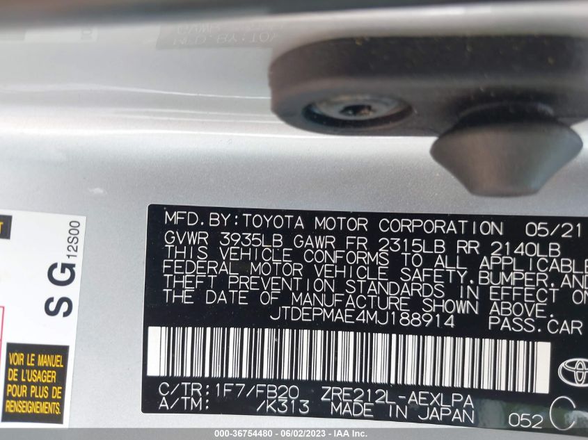 2021 TOYOTA COROLLA LE - JTDEPMAE4MJ188914