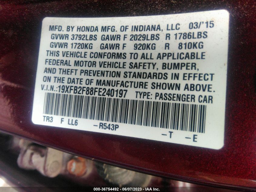 2015 HONDA CIVIC SEDAN EX - 19XFB2F88FE240197