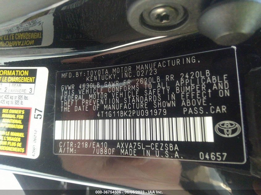 VIN 4T1G11BK2PU091979 2023 TOYOTA CAMRY SE NIGHT SHADE/SE
