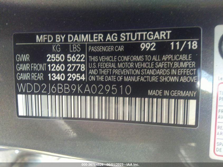 2019 MERCEDES-BENZ CLS AMG CLS 53 S WDD2J6BB9KA029510