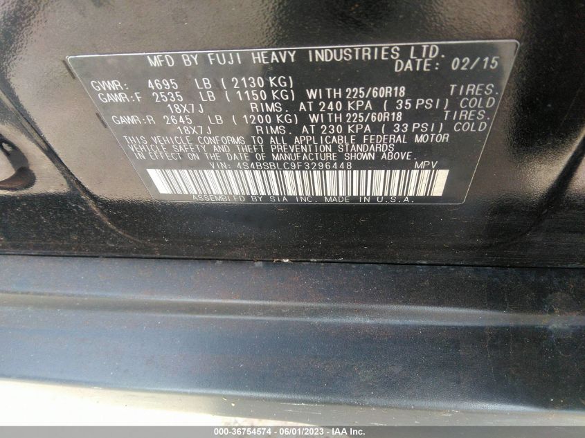 2015 SUBARU OUTBACK 2.5I LIMITED - 4S4BSBLC9F3296448