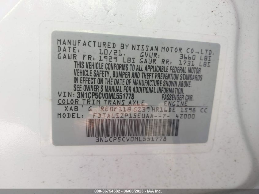 2021 NISSAN KICKS SV - 3N1CP5CV0ML551778