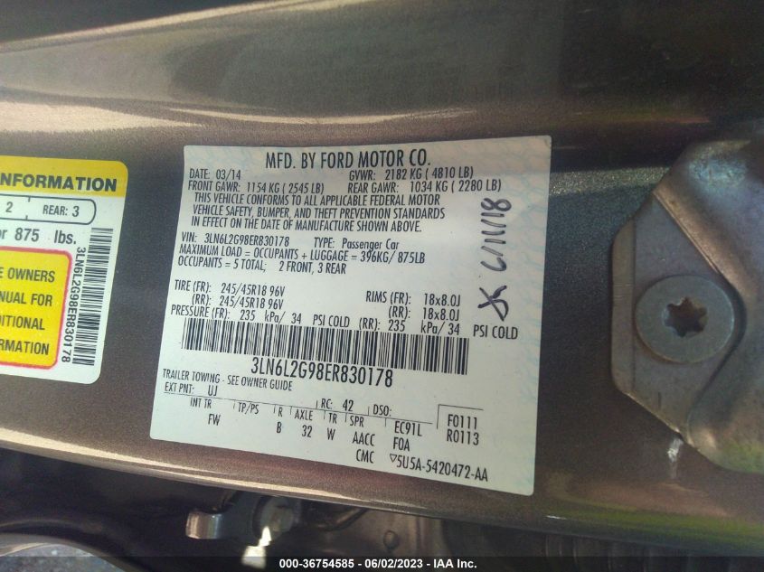 2014 LINCOLN MKZ - 3LN6L2G98ER830178