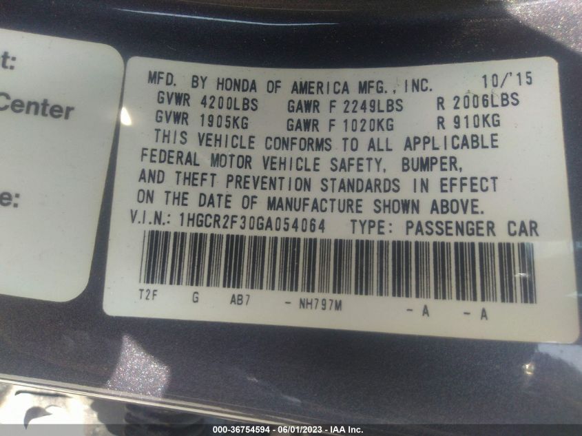 2016 HONDA ACCORD SEDAN LX - 1HGCR2F30GA054064