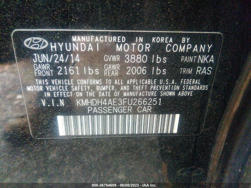 2015 HYUNDAI ELANTRA SE/SPORT/LIMITED - KMHDH4AE3FU266251