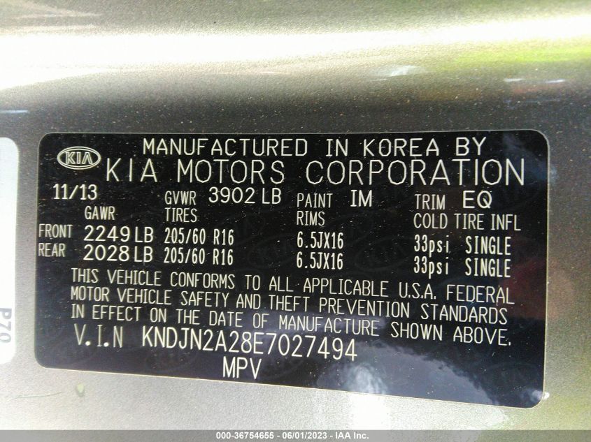 2014 KIA SOUL BASE - KNDJN2A28E7027494