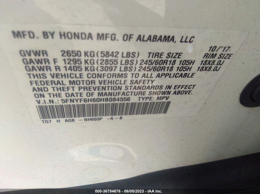 2017 HONDA PILOT EX-L - 5FNYF6H60HB084556