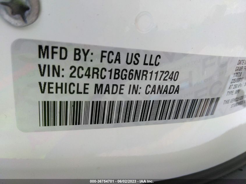 2022 CHRYSLER PACIFICA TOURING L - 2C4RC1BG6NR117240