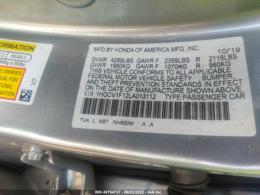 2020 HONDA ACCORD SEDAN LX - 1HGCV1F12LA013112