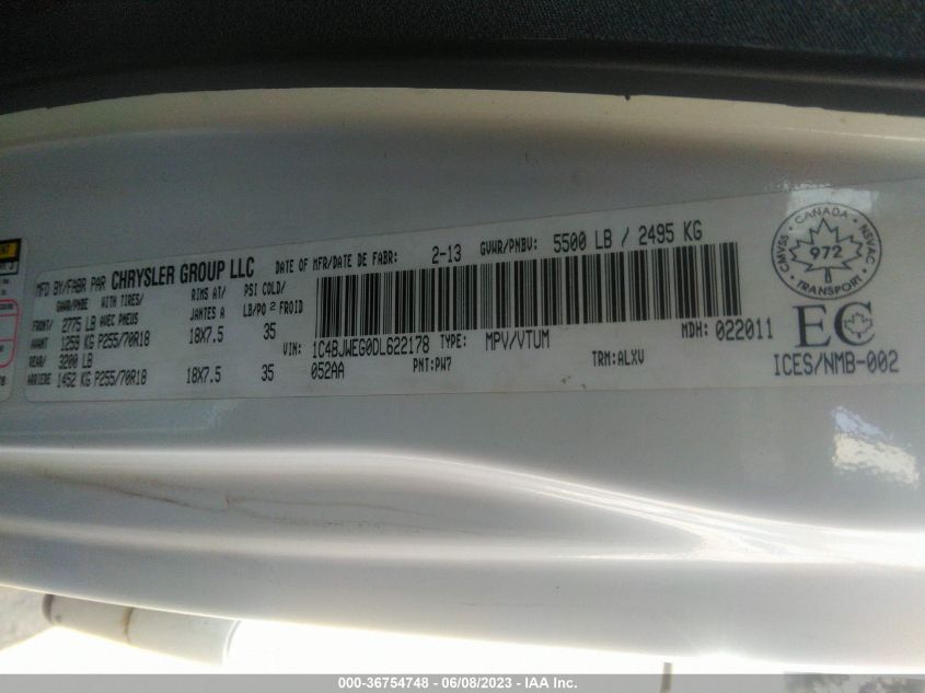 2013 JEEP WRANGLER UNLIMITED SAHARA - 1C4BJWEG0DL622178