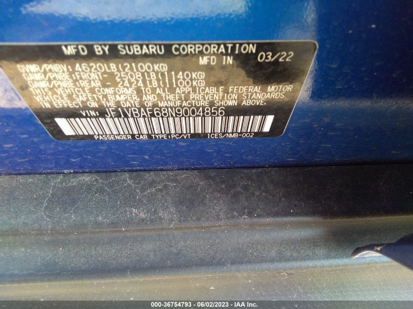 2022 SUBARU WRX PREMIUM - JF1VBAF68N9004856