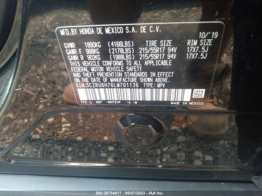 2020 HONDA HR-V EXL - 3CZRU6H76LM701136