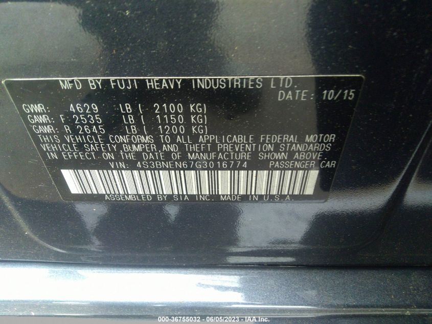 2016 SUBARU LEGACY 3.6R LIMITED - 4S3BNEN67G3016774
