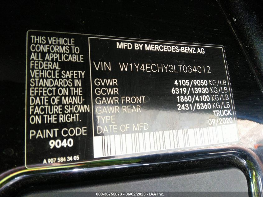 2020 MERCEDES-BENZ SPRINTER CARGO VAN - W1Y4ECHY3LT034012