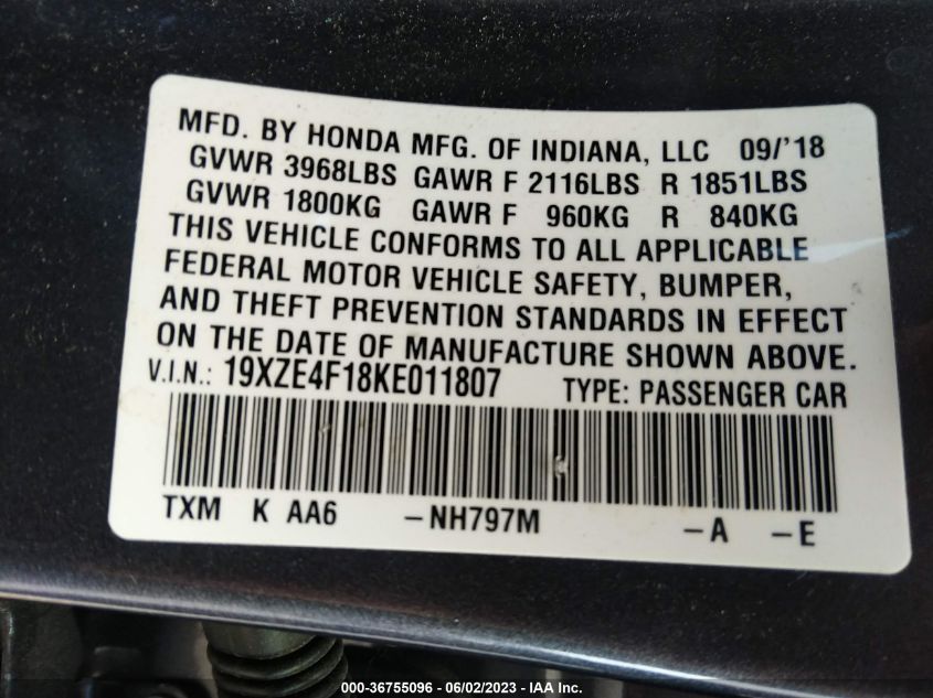 2019 HONDA INSIGHT LX - 19XZE4F18KE011807