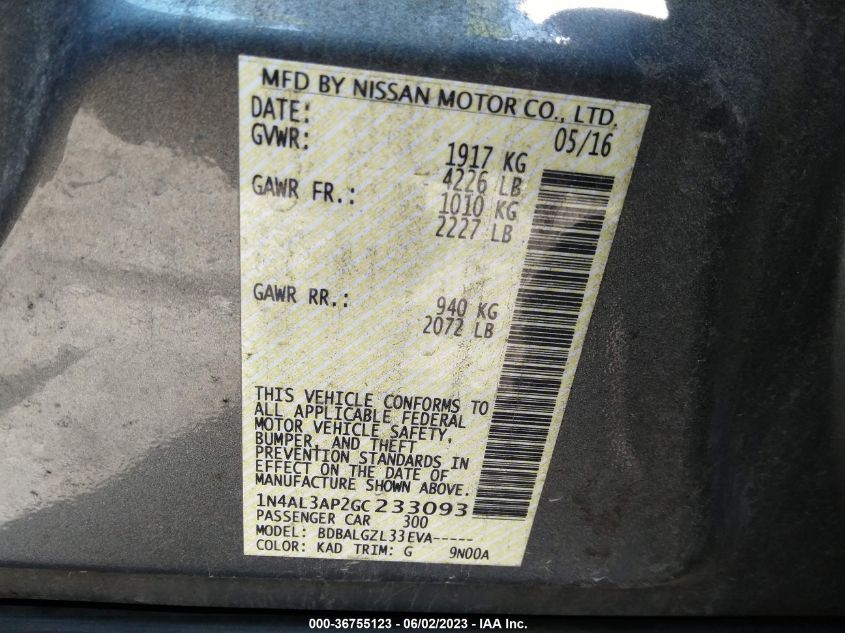 2016 NISSAN ALTIMA 2.5 - 1N4AL3AP2GC233093