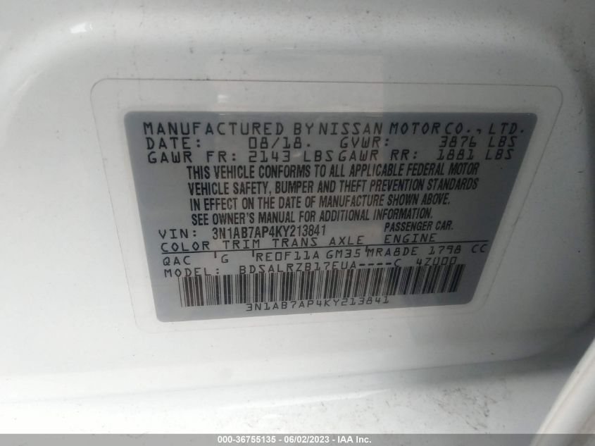 2019 NISSAN SENTRA SR - 3N1AB7AP4KY213841