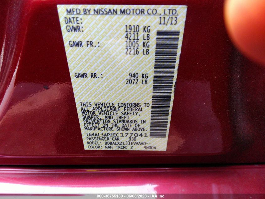 2014 NISSAN ALTIMA 2.5 SL - 1N4AL3AP2EC177041