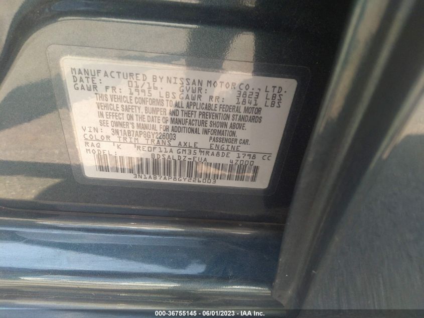 2016 NISSAN SENTRA SV - 3N1AB7AP8GY226003