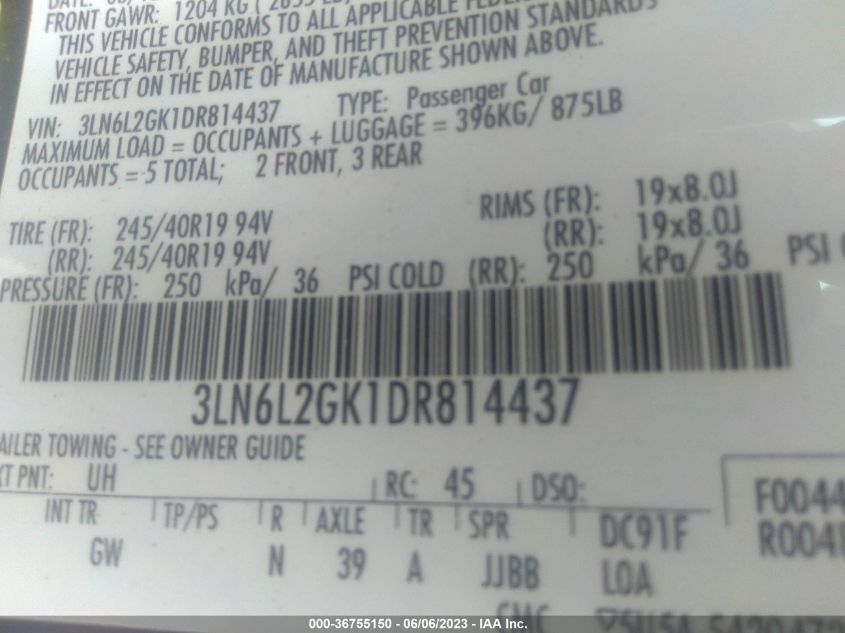 2013 LINCOLN MKZ - 3LN6L2GK1DR814437