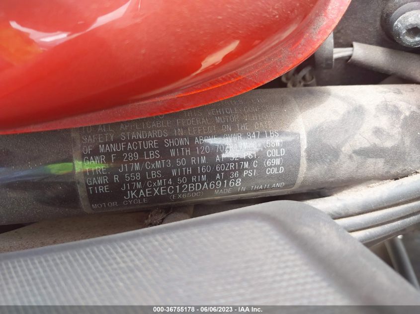 2011 KAWASAKI EX650 C - JKAEXEC12BDA69168