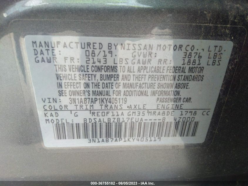 2019 NISSAN SENTRA S - 3N1AB7AP1KY405119