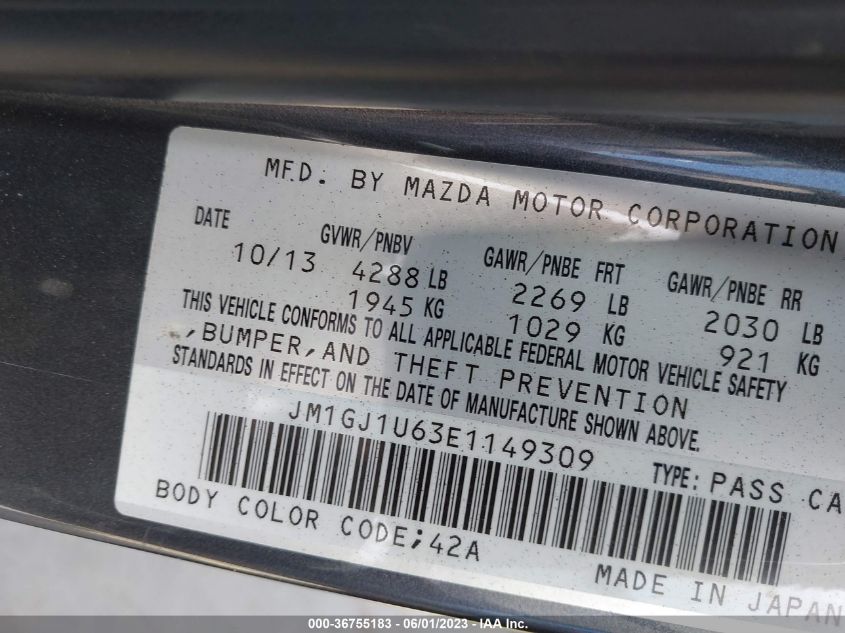 2014 MAZDA MAZDA6 I SPORT - JM1GJ1U63E1149309