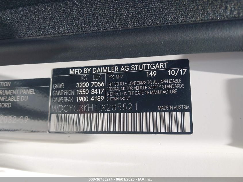 2018 MERCEDES-BENZ G-CLASS G 550 WDCYC3KH1JX285521