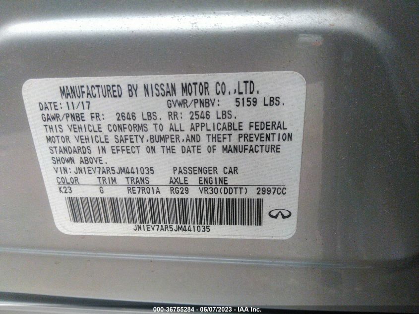 2018 INFINITI Q50 3.0T LUXE - JN1EV7AR5JM441035
