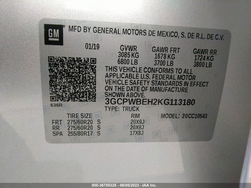 2019 CHEVROLET SILVERADO 1500 CUSTOM - 3GCPWBEH2KG113180