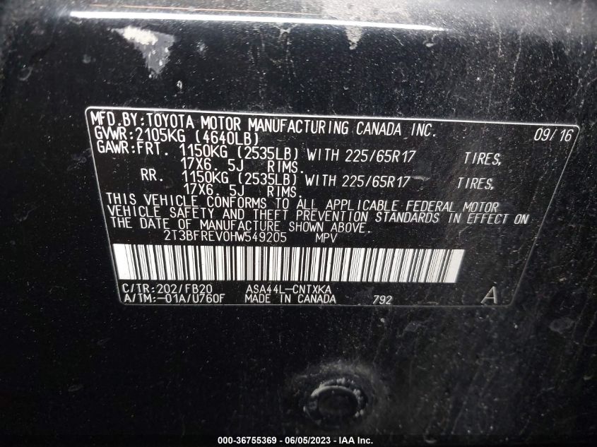 2017 TOYOTA RAV4 LE - 2T3BFREV0HW549205